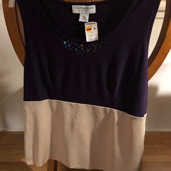 SagHarbor 2Toned Purple-Beige Sleeveless Blouse - Picture 2 of 8